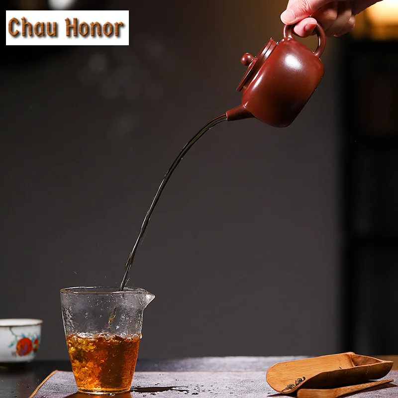 220ml Aesthetic Yixing Purple Clay Teapots Famous Artists Handmade Giant Wheel Pot Raw Ore Mud Kettle Chinese Zisha Tea Set Gift