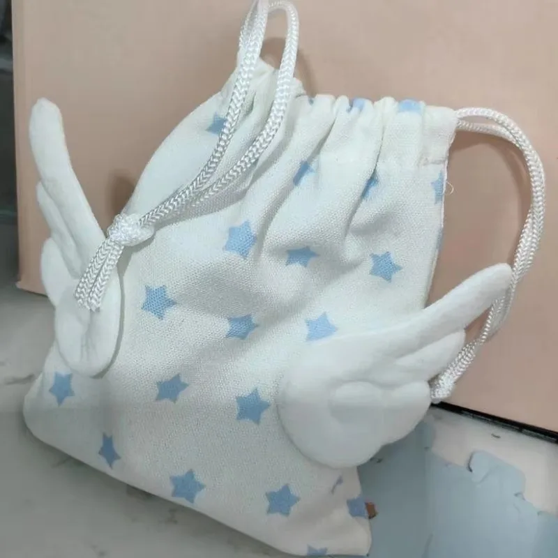 Portable Fashion Bundle Pocket Star Pattern Rope Drawstring Design Cosmetics Bag Canvas Dustproof Storage Bag with Plush Wing