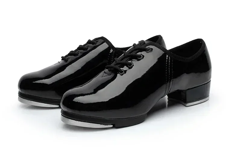 Free Return Hot Sale Shiny Leather Tap Shoes for Children Men Women Lace Up Size EU26-EU46 Aluminum Taps Jazz Clogging Shoes 4