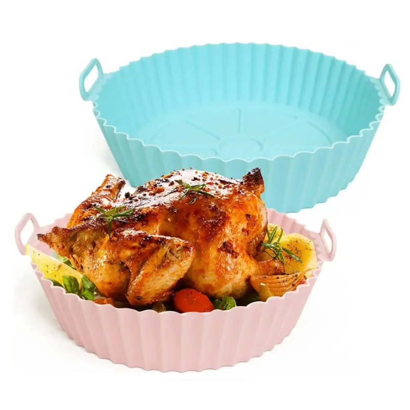 Air fryer Silicone Basket Reusable Container Accessories Oven Tray Pizza Fried Chicken Baking Mold Protector Kitchen Tool 2024