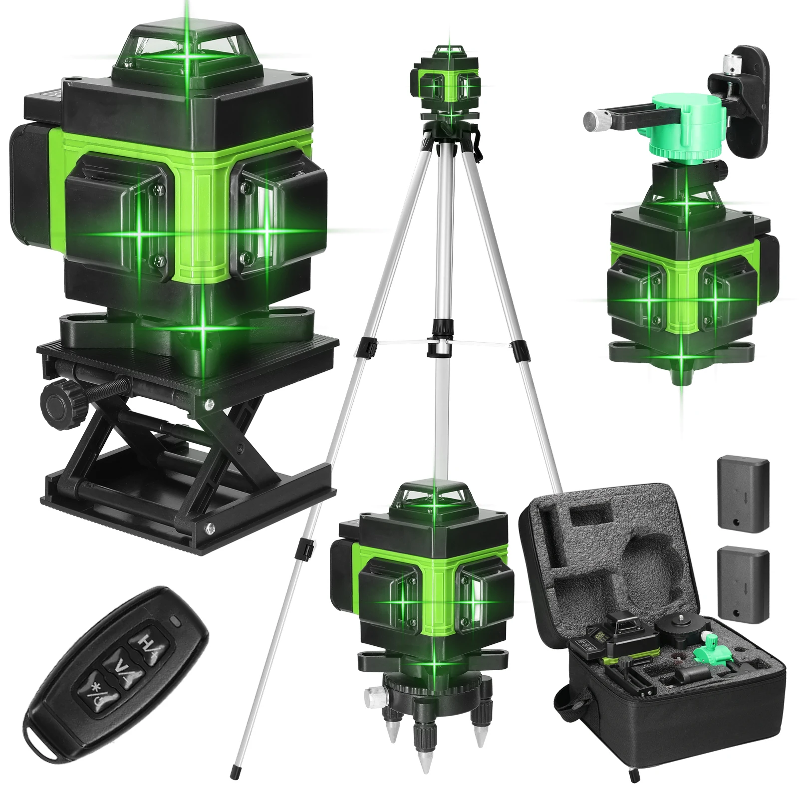 Nivel Láser 4D de 16 Líneas 3 ° Herramienta de Nivelación Multifuncional Autonivelante Horizontal y Vertical con Barra de Extensión de 1.2M y Trípode