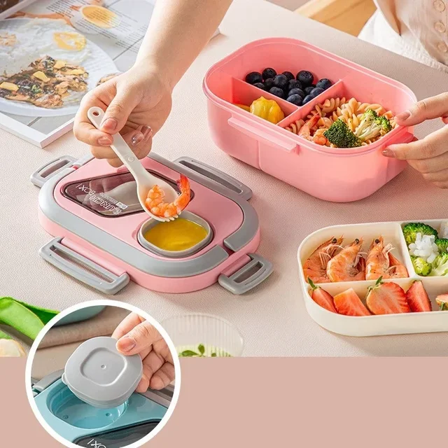 Boîte à lunch portable réutilisable, compartiment double couche, bento, poignée de transport, camping en plein air, repas, collation, nourriture, beaucoup, 1200ml 4