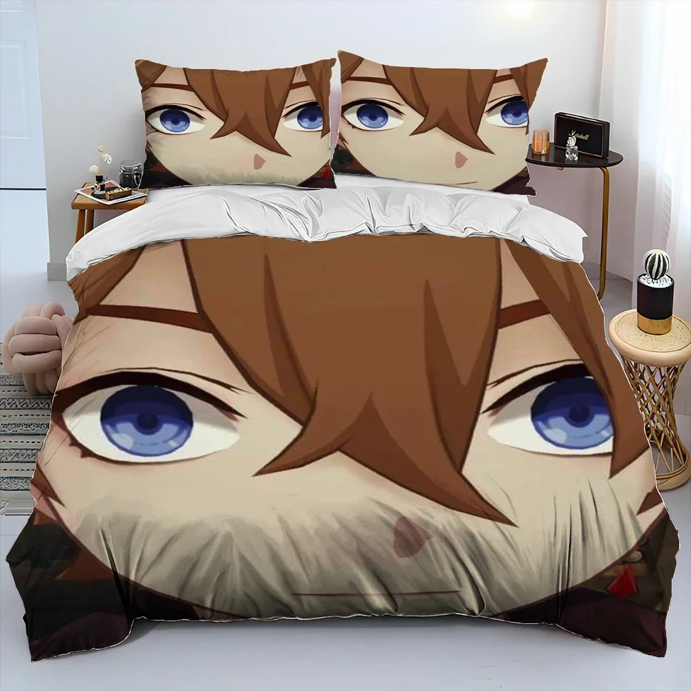 

Игровой Комплект постельного белья Genshin Impact с мультяшным рисунком, пододеяльник, Комплект постельного белья, пододеяльник, наволочка, Комплект постельного белья большого размера