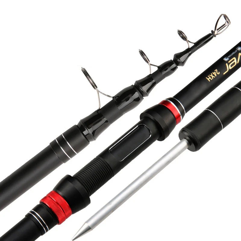 1.8M-3.6M Telescopic Lure Fishing Rod Carbon Fiber Spinning Sea Fishing  Pole Bait Weight 10-250g Super Hard Rock Fishing Rods Black 1.8 m