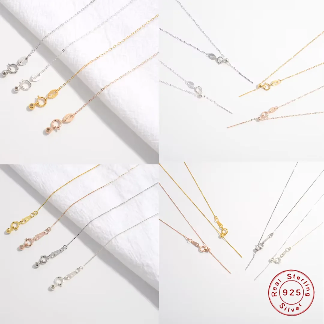 Zhukou, echte reine s925 Sterling silber einfache o Form Schlüsselbein Halskette für DIY Anhänger verstellbare Länge Damen Halskette sl1