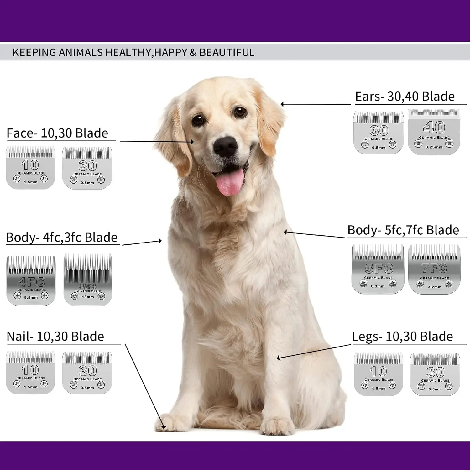 Pet Dog Grooming Detachable Ceramic Blade Compatible with Andis Oster A5 Wahl KM Series Animals Clippers 6.3mm/1/4&rdquo; (size 5FC) barber hair clipper blade pet grooming clipper