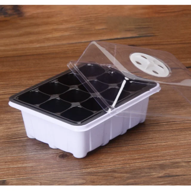 12 Lyukak Óvodai Edények Műanyag Csírázási Doboz Virág Ültetési Vetőmag Tálca Tiszta Takaró Növényi Edény Palánta Kezdőkertjével - Image 3