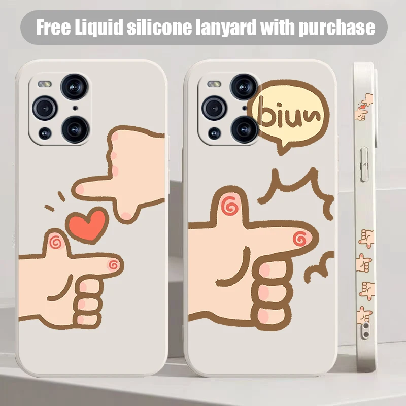 

Cute gestures Phone Case For OPPO Find X2 X3 X5 Pro Lite Neo Reno 2 Z 5 6 7 8 10 Lite Pro Liquid Left Rope Funda Shell Cover