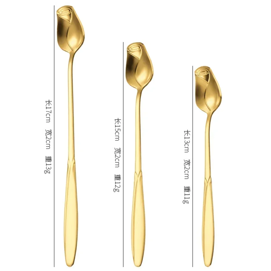 Long Handle Stainless Steel Rose Mixing Teaspoon for Dessert, Honey, Salad, Tea, Coffee - Unique New Year Gift