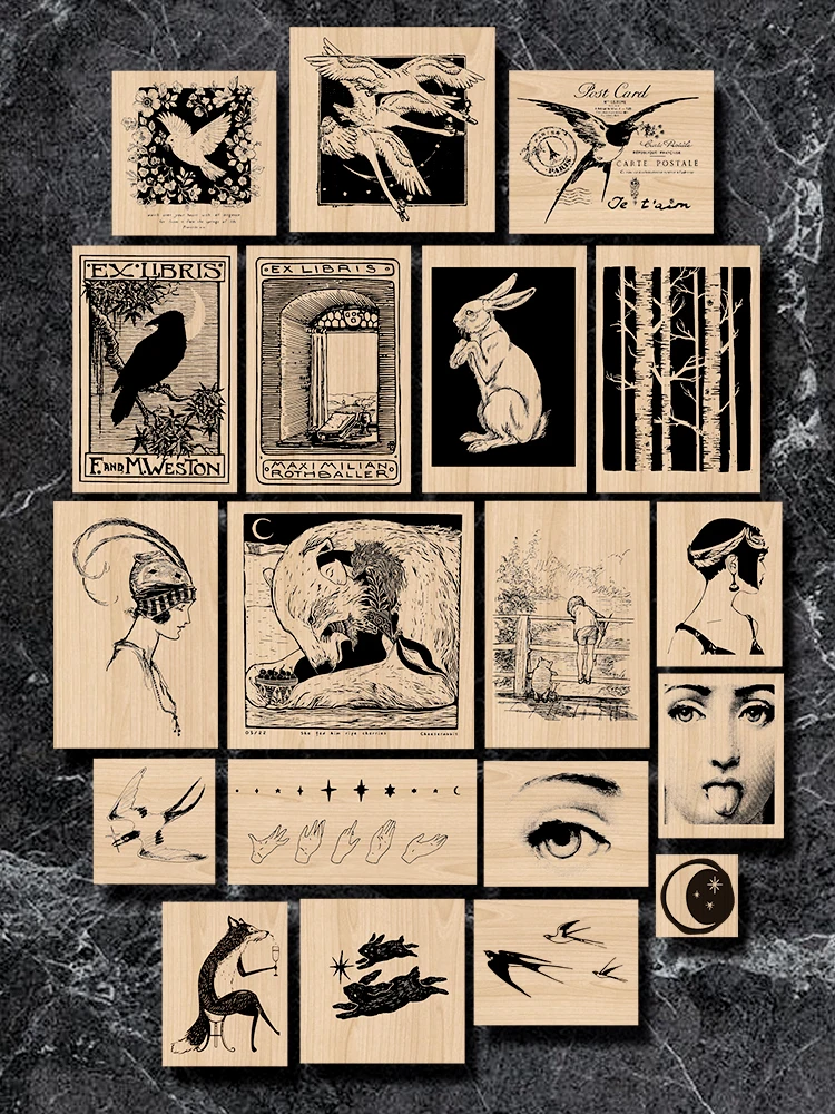 Description Picture 2 of itemRetro European Lady Swan Bird Wooden Rubber Stamp Set DIY Scrapbooking Photo Album Card Making Wood Seal