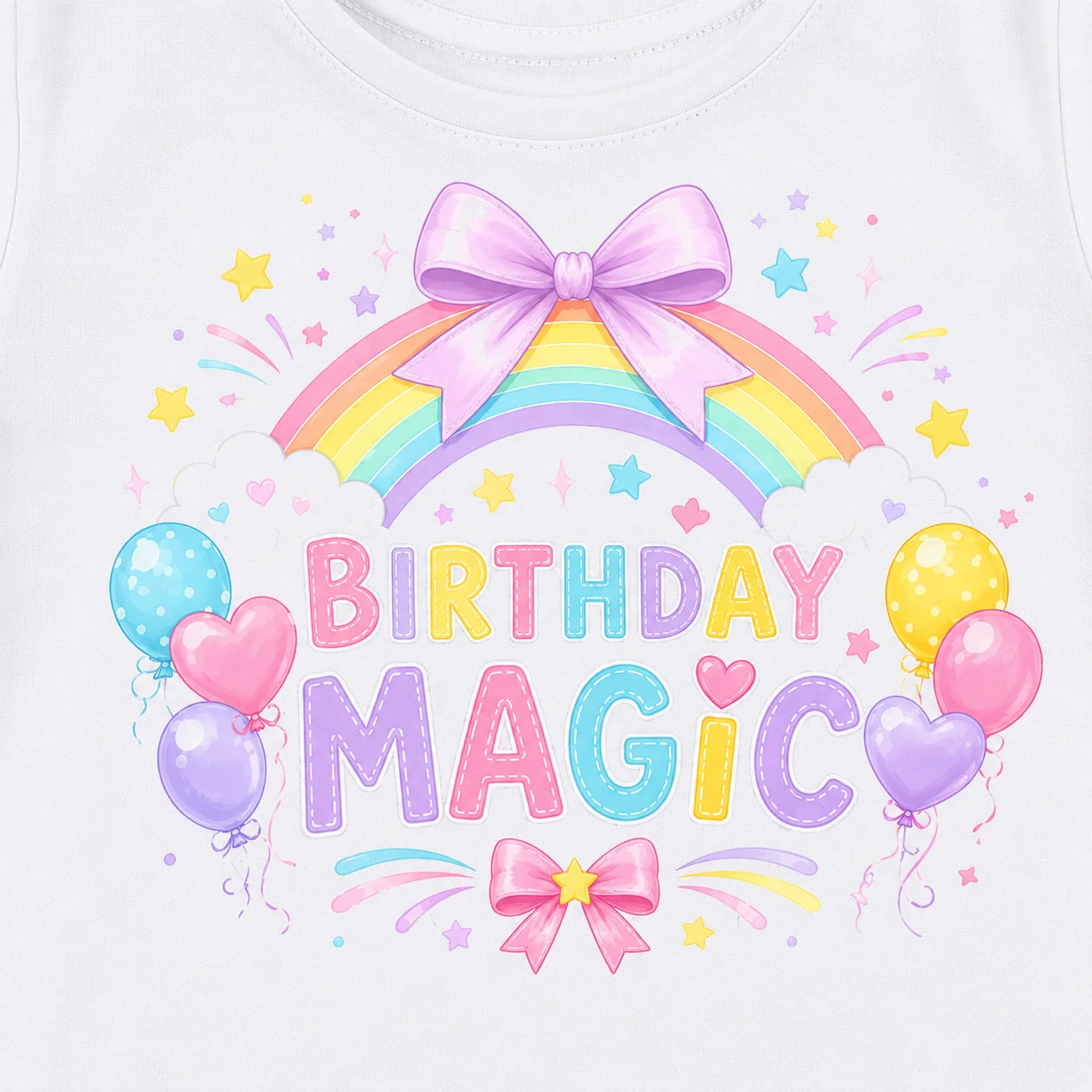 Set di vestiti magici per compleanno per bambini, t-shirt a maniche corte con stampa arcobaleno per ragazze + gonna tutù con fiocco colorato, costume per feste di compleanno per bambini - immagine 3