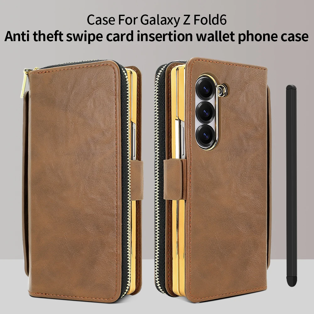 Faux Leather Flip RFID Wallet Phone Case with Hand Grip, Credit Card Slots, Magnetic Clasp, and Stylus
