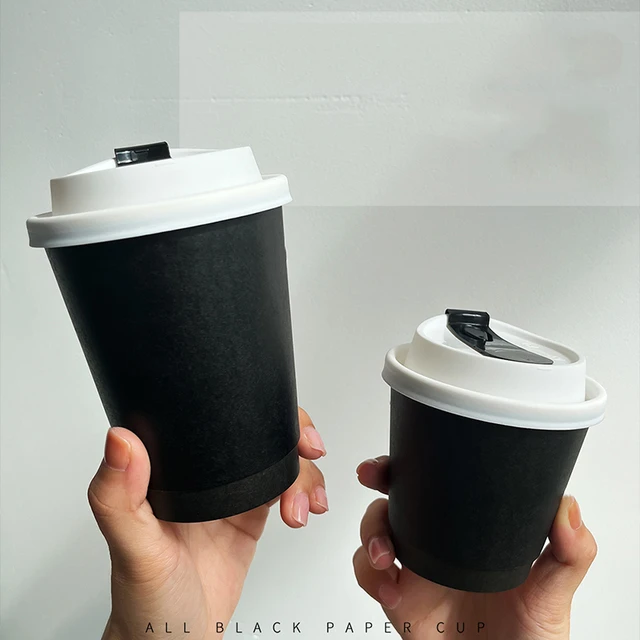 Disposable Paper Cup Plastic White Lid Bag Straw Coffee Mug