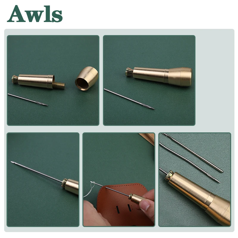 IMZAY Leather Sewing Tool Kit Leather Hand Stitcher Waxed Thread Copper Handle Awl Punching Tool Big Eye Sewing Needles leather sewing kit leather tools leather craft tool kit leather craft tools leather craft tool