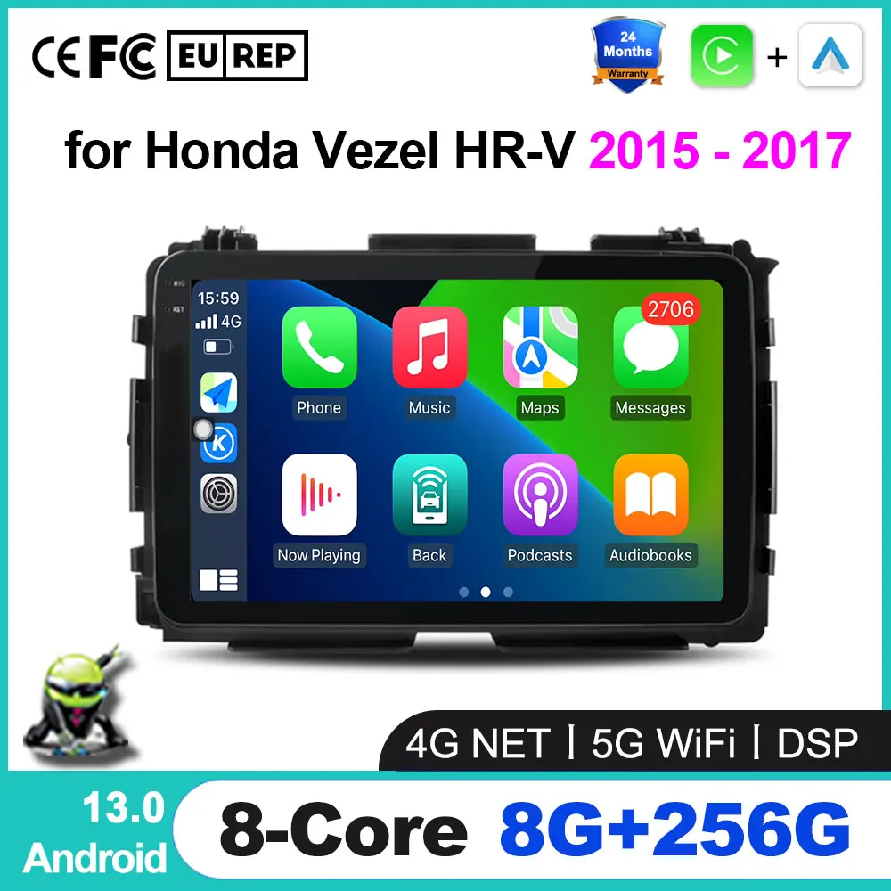 Android 13 Autoradio Per Honda Vezel Hr-V Hrv Hr V 2015 - 2017 Lettore Multimediale Stereo Carplay Auto Blu-Ray Ips Gps No 2 Din