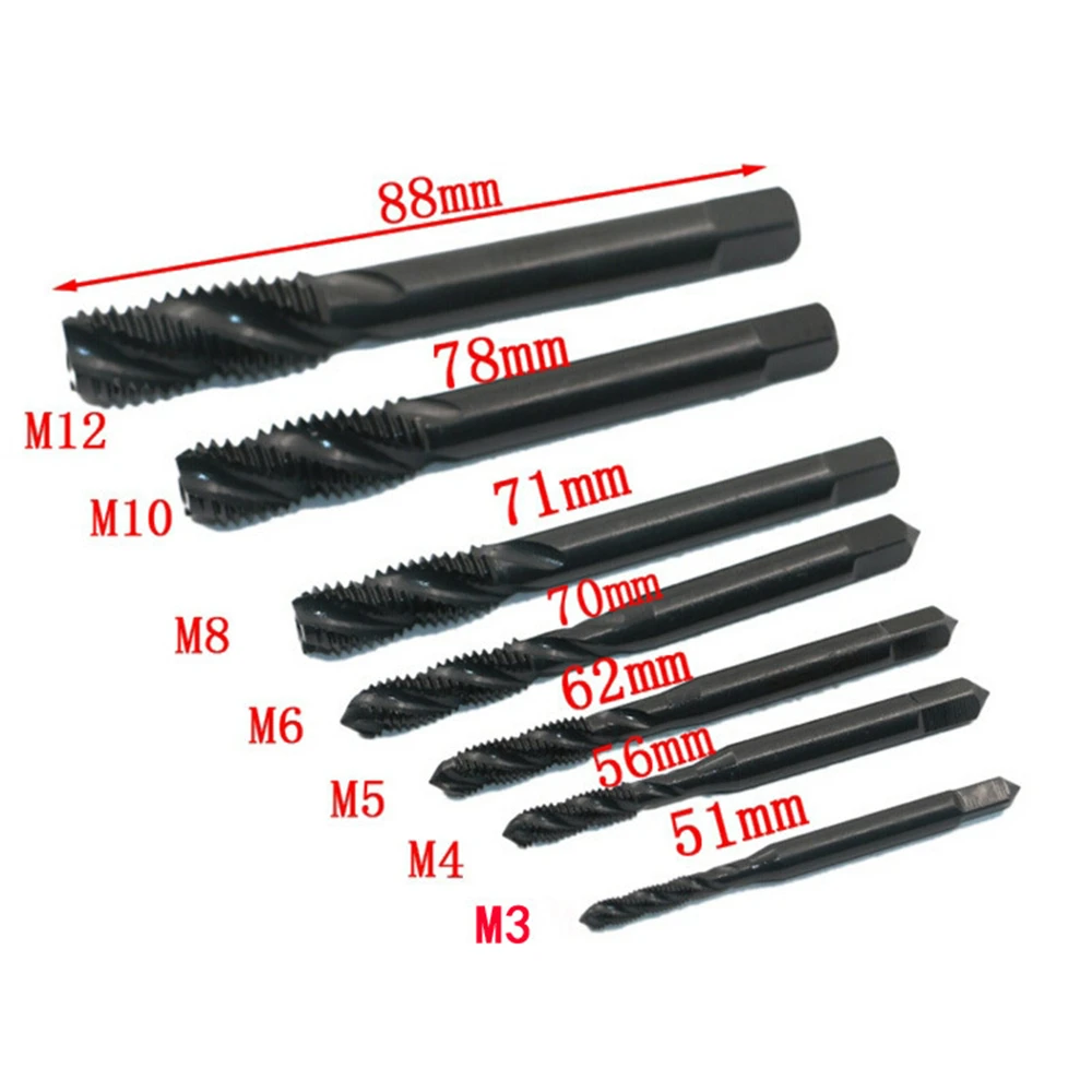 

7pcs M3-M12 Taps Screwdriver Male Tread Nitriding Blackening Hss Male Set Mechanical Workshop Tools Straight Or Spiral Screw