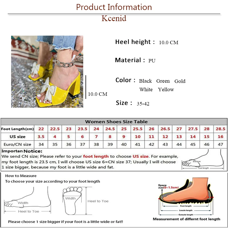 Kcenid Fashion Mesh Butterfly-knot Women Slippers Square Toe Street Style High Heels Sandals Women Summer Gladiator Ladies Shoes