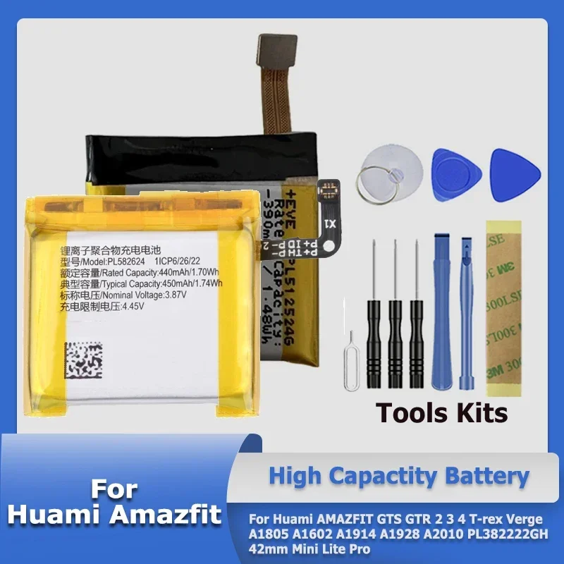 Xdou Pl382222Gh Batteria Per Huami Amazfit Gts Gtr 2 3 4 T-Rex Verge A1805 A1602 A1914 A1928 A2010 Pl382222Gh 42Mm Mini Lite Pro