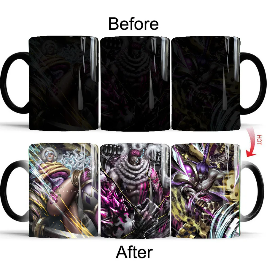 thumbnail image 1 of Taza de café creativa de cerámica con agua caliente que cambia la temperatura del anime One Piece Monkey.D.Luffy Nami Law Jinbe Roronoa Zoro, 1 of 5