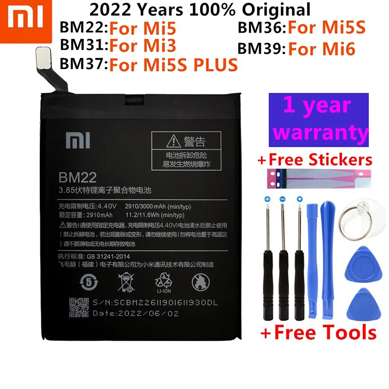 

Original Xiaomi BM31 BM22 BM36 BM37 BM39 Battery For Xiaomi Mi3 Mi5 Mi5S Mi5SPLUS Mi6 High Quality Batteries Qith Tools Gifts