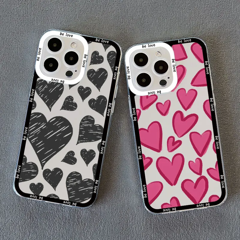 Mode Vollbild rot Liebe Herz rosa Handy hülle für iPhone x xr xs 15 14 13 12 11 pro max 15 14 plus transparente Abdeckung Fundas – Detail 7