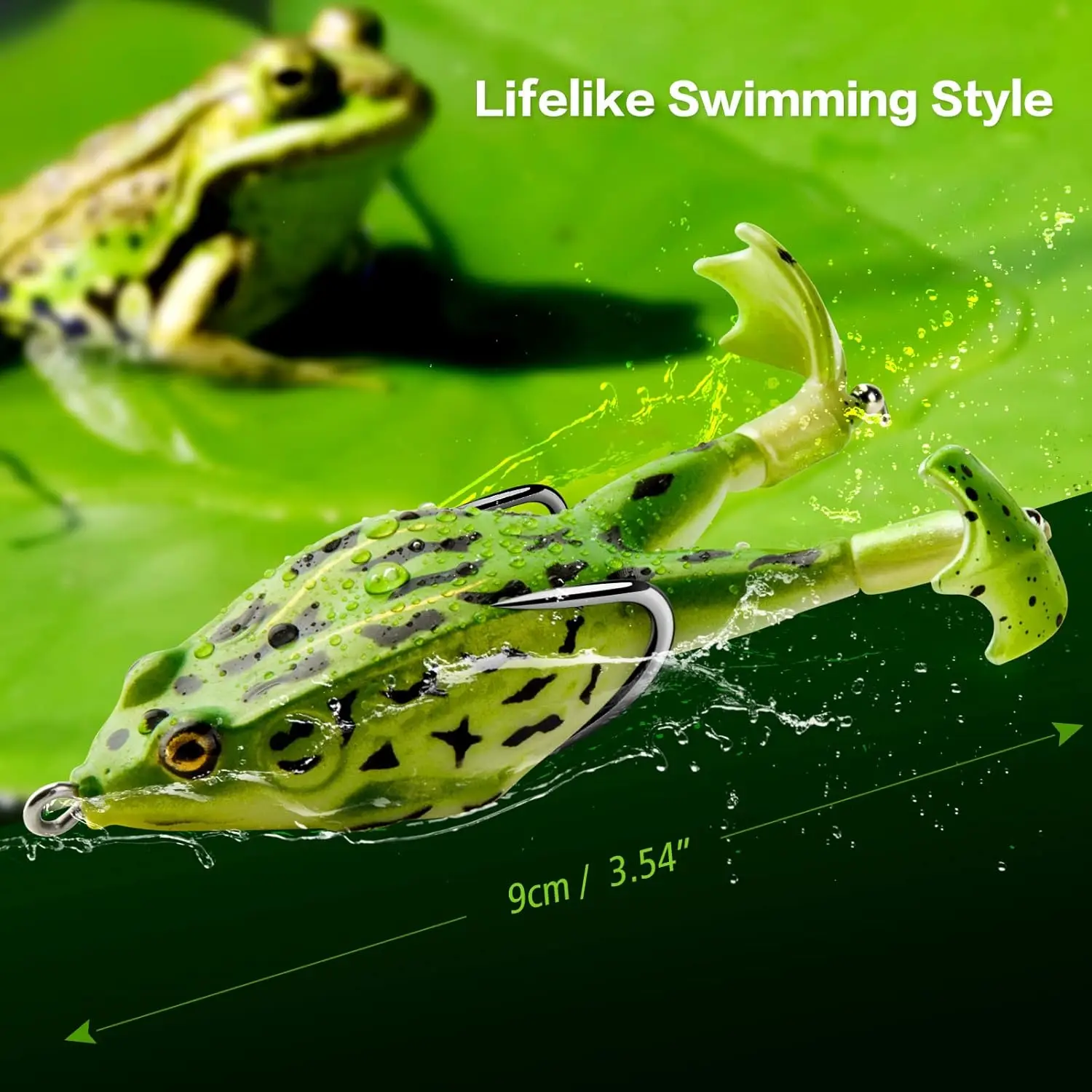 Topwater Frog Lure Bass Trout Fishing Lures Kit Set Realistic Prop Frog Soft Swimbait Floating Bait with Weedless Hooks - 2