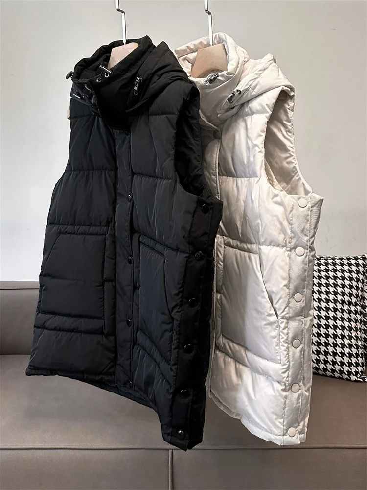 

Women Solid Color Sleeveless Down Jacket Autumn Winter 2023 New Ladies Single Breasted Side Removable Thicked Coat