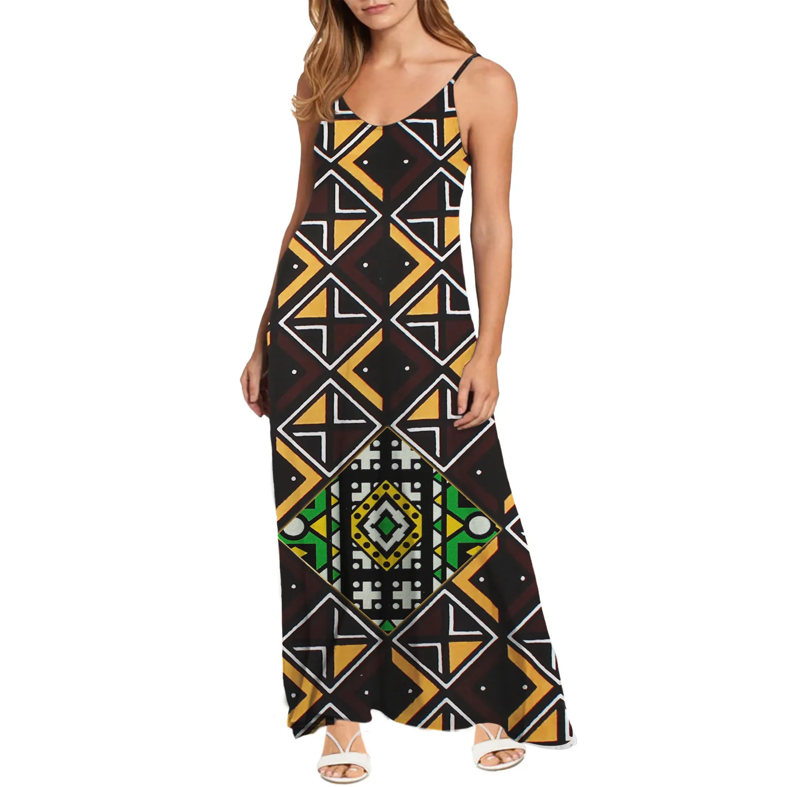 

Noisydesigns 2023 New Party Night Elegant Sexy Maxi Summer Dresses Creativity African Tribal Print Long Dress Women Sling Dress