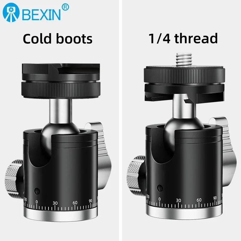 BEXIN Aluminum Alloy Panoramic Ball Head 1/4'' Screw Cold Shoe 19mm Mini Ball Head Compatible with Tripod Monopod Adapter tripod ball head camera panoramic head