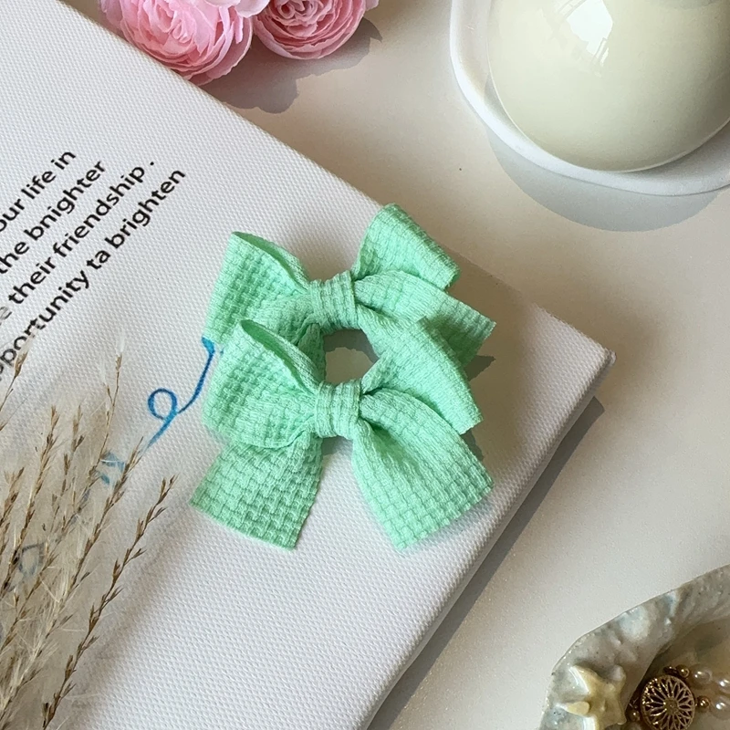 2PCS Soft Cotton Bow Hairpin Girl Sweet Plaid Design Hairpin Color Block Delicate Hairgripe Barrettes Kawaii Child Accessories 6