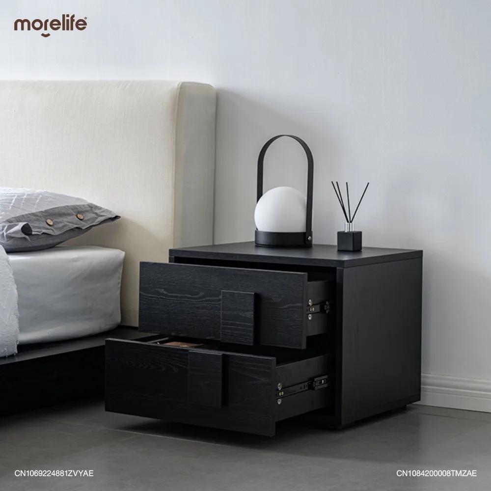 

Modern Black Fashionable Nightstands Bedside Drawer Cabinet Italian Minimalist Bedroom Bedside Table Small Unit Black Cabinet K+