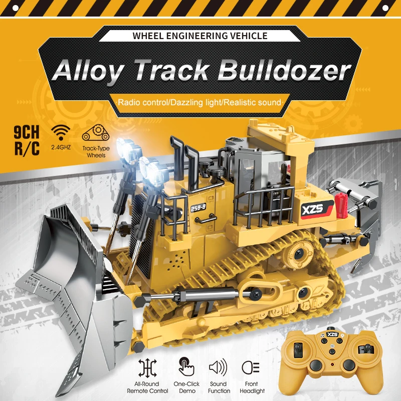 1:24 9CH RC Bulldozer Truck Car Crawler Type Alloy Shovel Engineering Forklift Heavy Excavator Children's Toys Gifts for Kids |