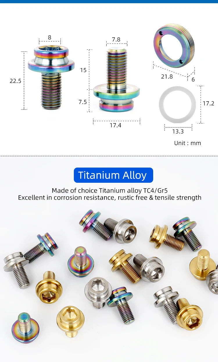M8 * 15mm Vierkant-Tretlager schrauben Titan legierung CNC-bearbeitete BB-Befestigungs schrauben mit Kappen dichtung MTB Rennrad Ti Teile – Detail 2