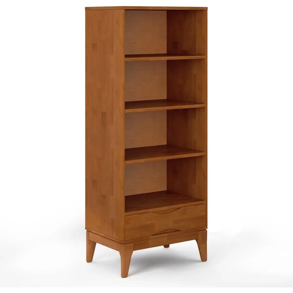 

Современный твердый книжный шкаф из твердой древесины, 24 дюйма, с хранилищем в тиковом коричневом цвете, для гостиной, кабинета и офиса