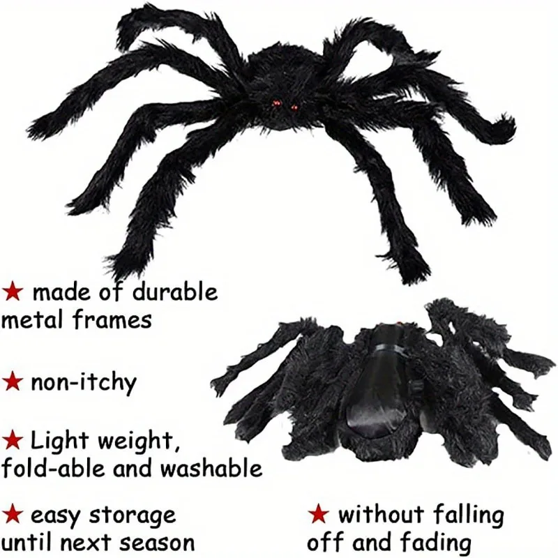 30cm/50cm/75cm/90cm/125cm/150cm/200cm Horror Halloween Giant Black Spider Decoration Haunted House Party Props Halloween Decor - Image 6