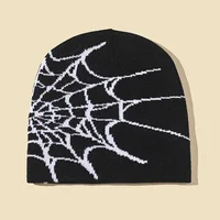 New Goth Spider Web Jacquard Beanie Caps Y2K Knitted Warm Hip Hop Unisex Elastic Knit Hat Skull Cap For Women Men 1