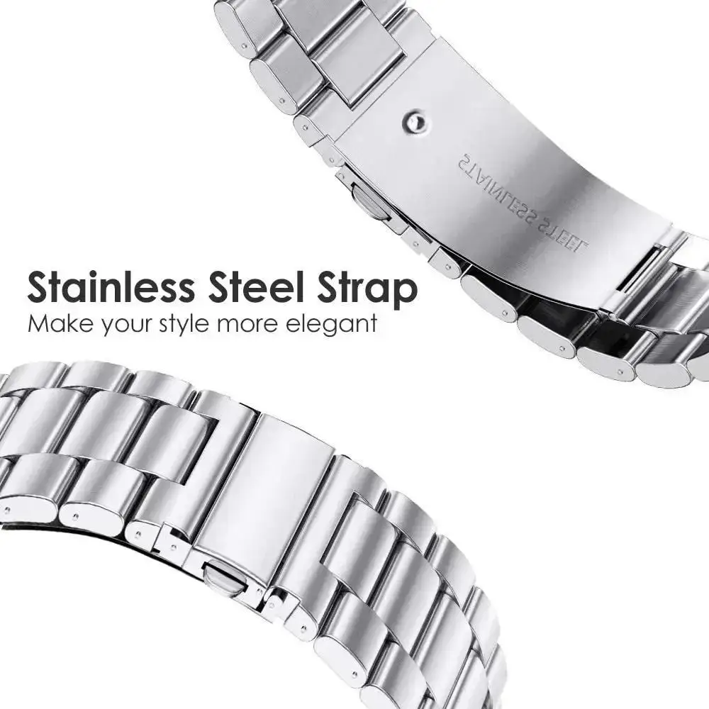 Stainless Steel Watch Strap and Metal Protective Case Set