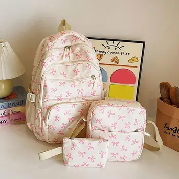 Set di zaini alla moda da donna con stampa di fiocchi alla moda coreana Set di zaini per studenti semplici Set di tre pezzi di grande capacità