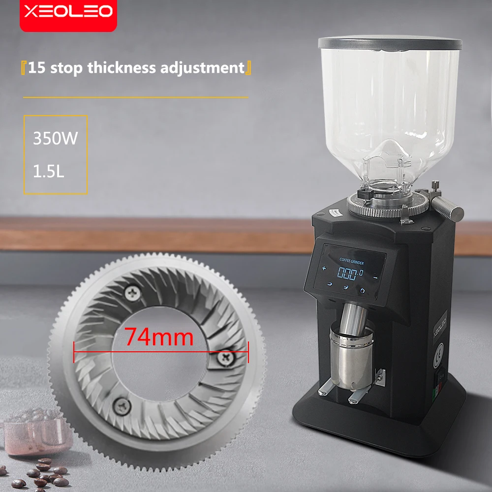 XEOLEO 1450 RPM Commercial Electric Coffee Grinder 74MM Flat Stainless Steel Burr Espresso Coffee Bean Grinder Machine 350W 2