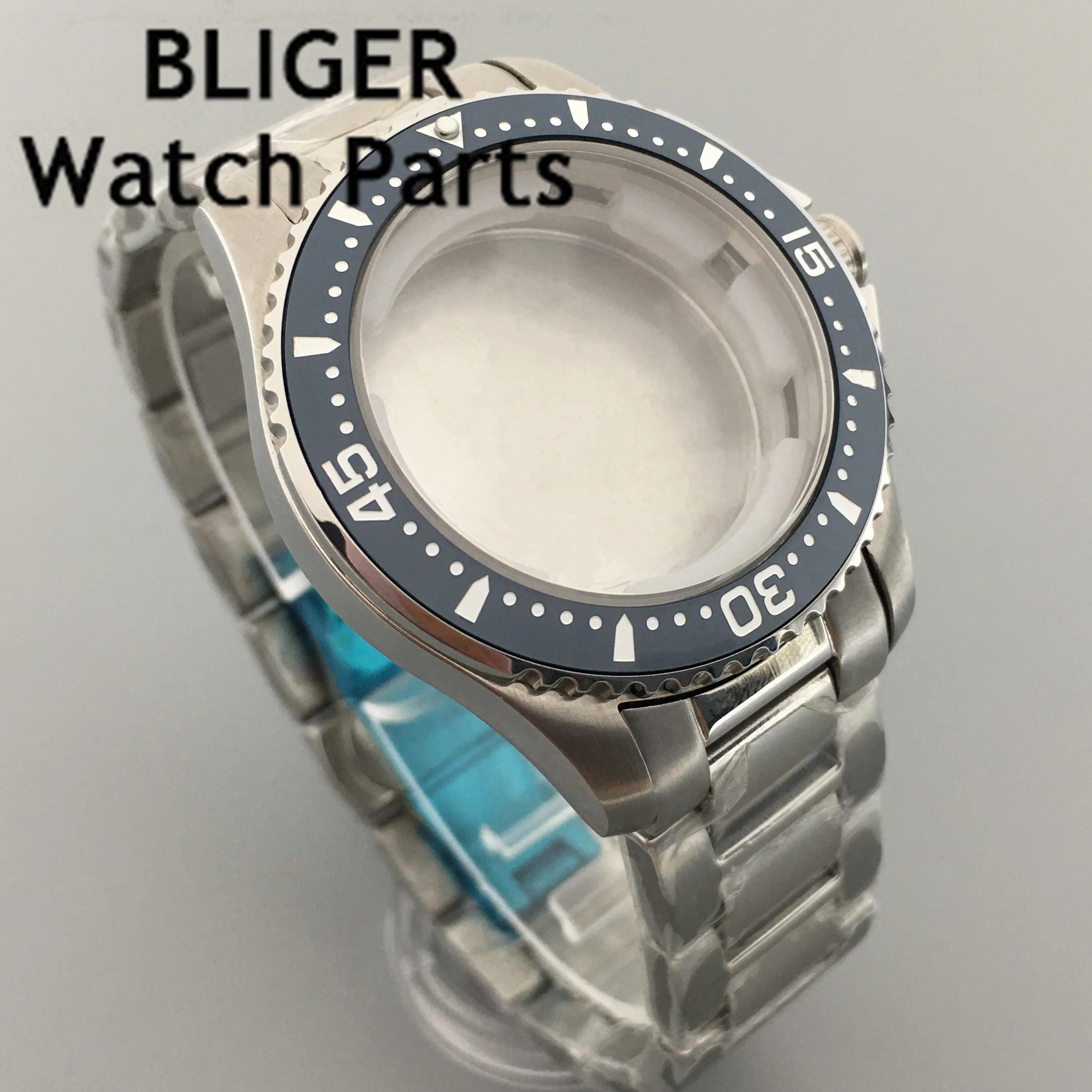 BLIGER 40mm silver watch case sapphire glass ceramic bezel fit ETA2824 2836 Miyota8215 DG2813 3804 PT5000 movement