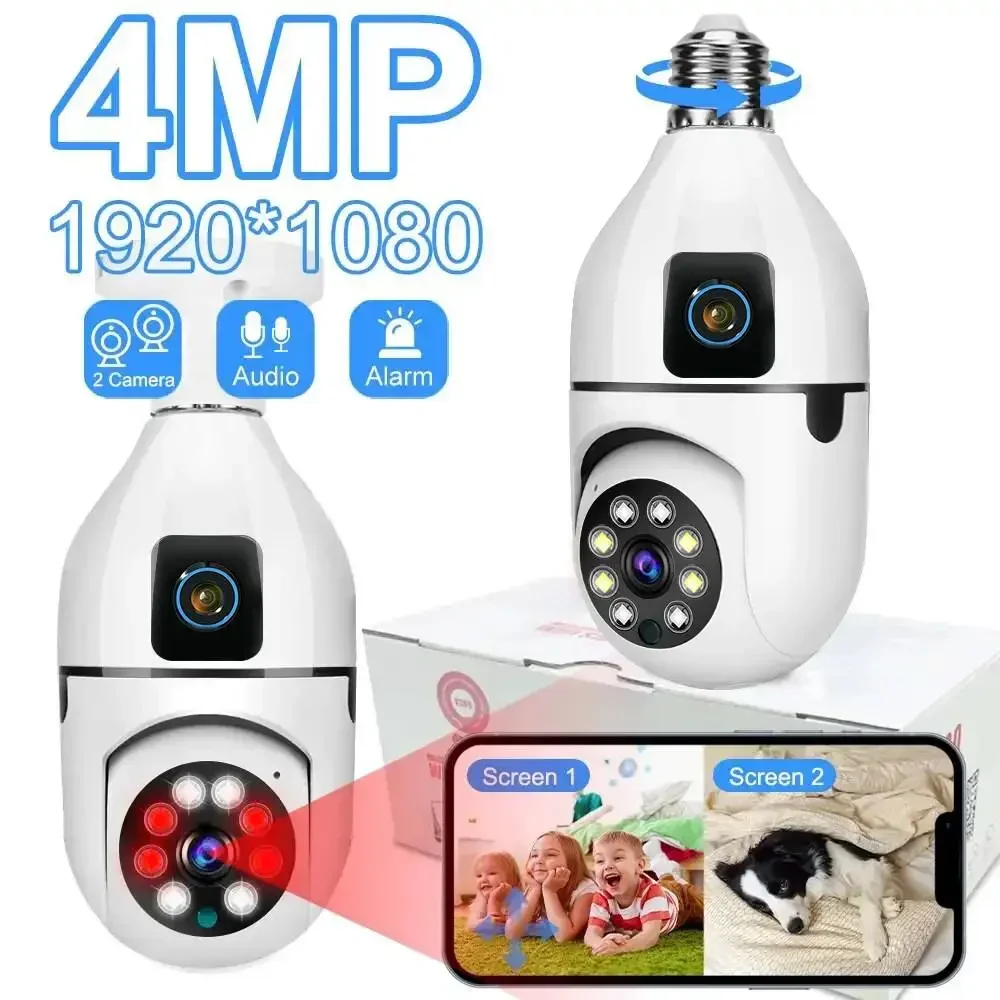 

WiFi 4MP E27 Bulb Camera Dual Lens Surveillance AI Human Tracking Two-way Audio Wireless Cameras Smart Home 8X Zoom Baby Monitor