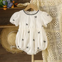Summer Baby Party Princess Romper Puff Sleeve Children Clothes Infant Baby Girl Bodysuits Cotton Bow Embroidery Climbing Suit