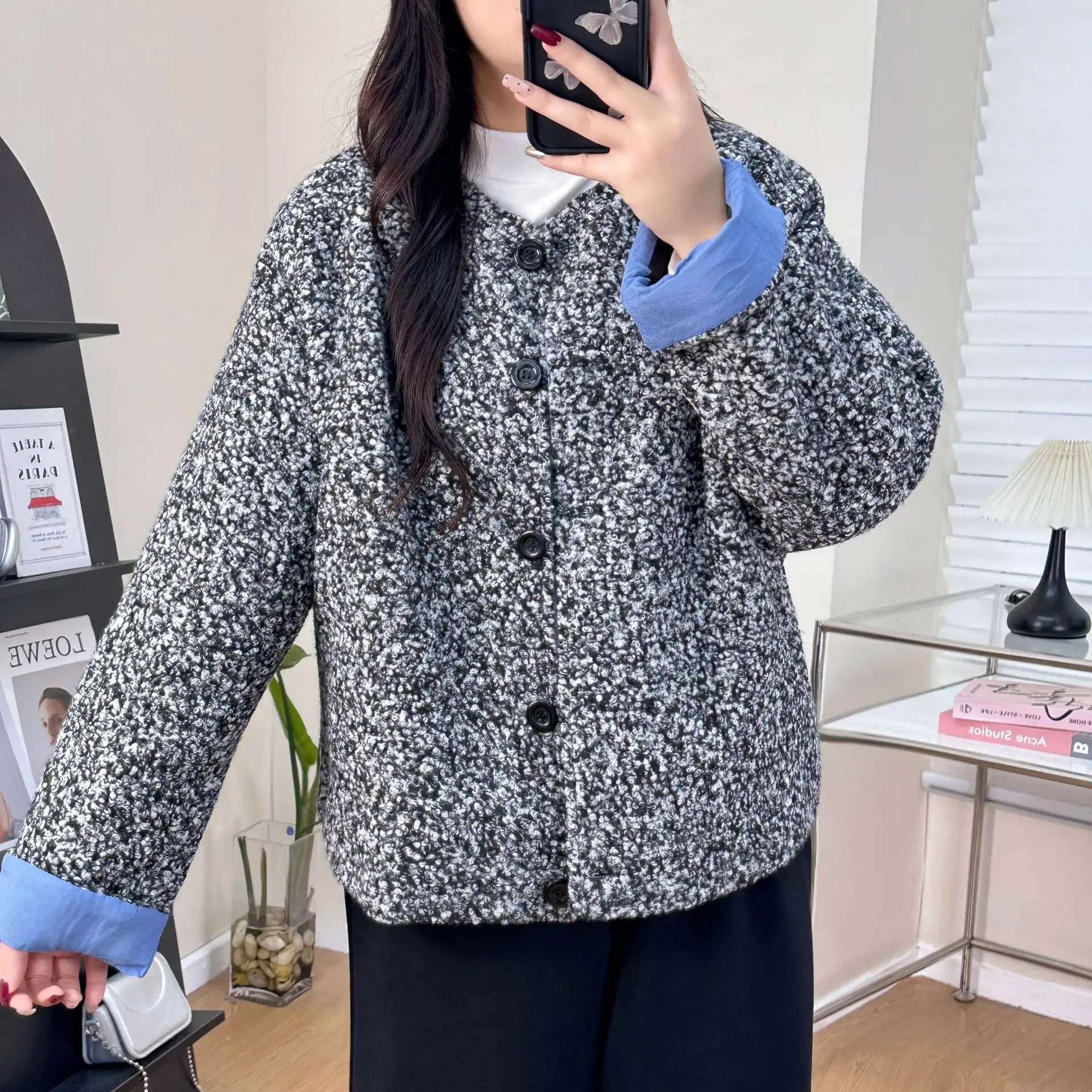 XXXXL Fashion Plus Size Women's Woolen Coat Autumn And Winter New Chic Style single-breasted Jacket 1742