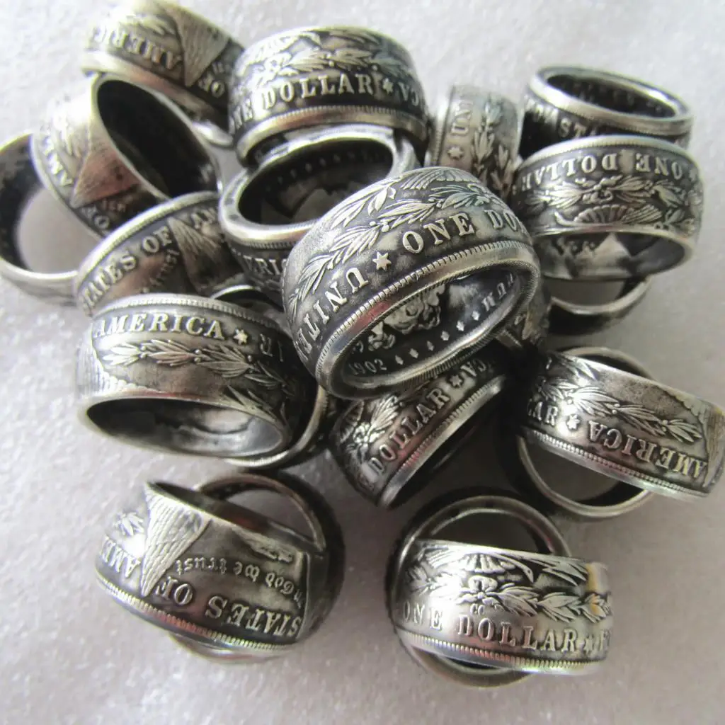 

50pcs/Bulk Morgan Silver Dollar Coin Ring 'eagle' copper-nickel alloy Handmade In Sizes 8-16 Bulk Sale Customized Date