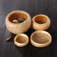 Bamboo Basket Useful Handmade Crafts Woven Double Layer Basket With Cover  Succulent Flower Pot Storage Basket Home Decorations 2