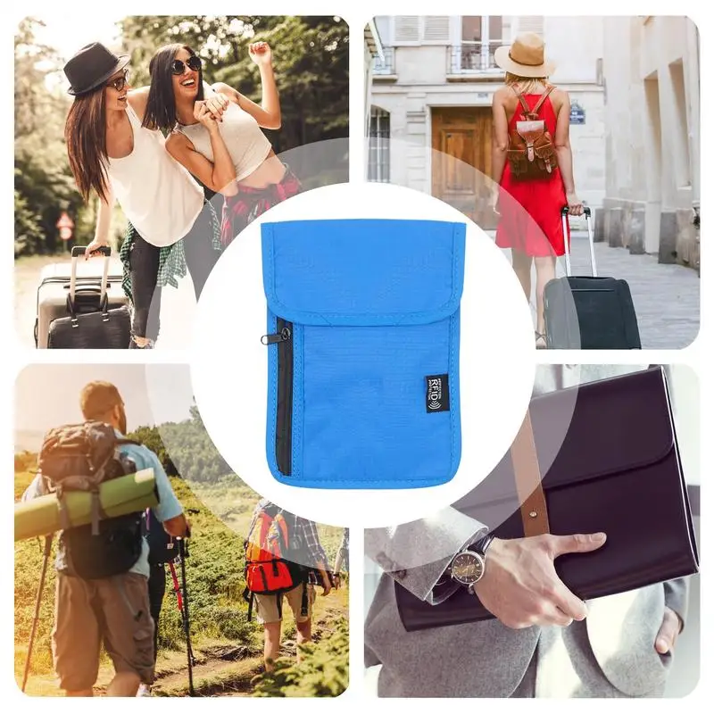 Travel Document Holder RFID Blocking Neck Pouch Card Holder Pickpocket Proof Bag With Adjustable Neck Strap For Passport 5