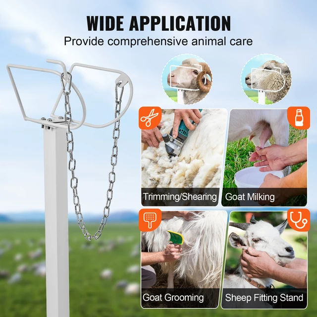 SucceBuy Goat Sheep Stand 51x23in Livestock Stand Metal Livestock Milking and Shearing Stand 21" to 33" Adjustable Height White