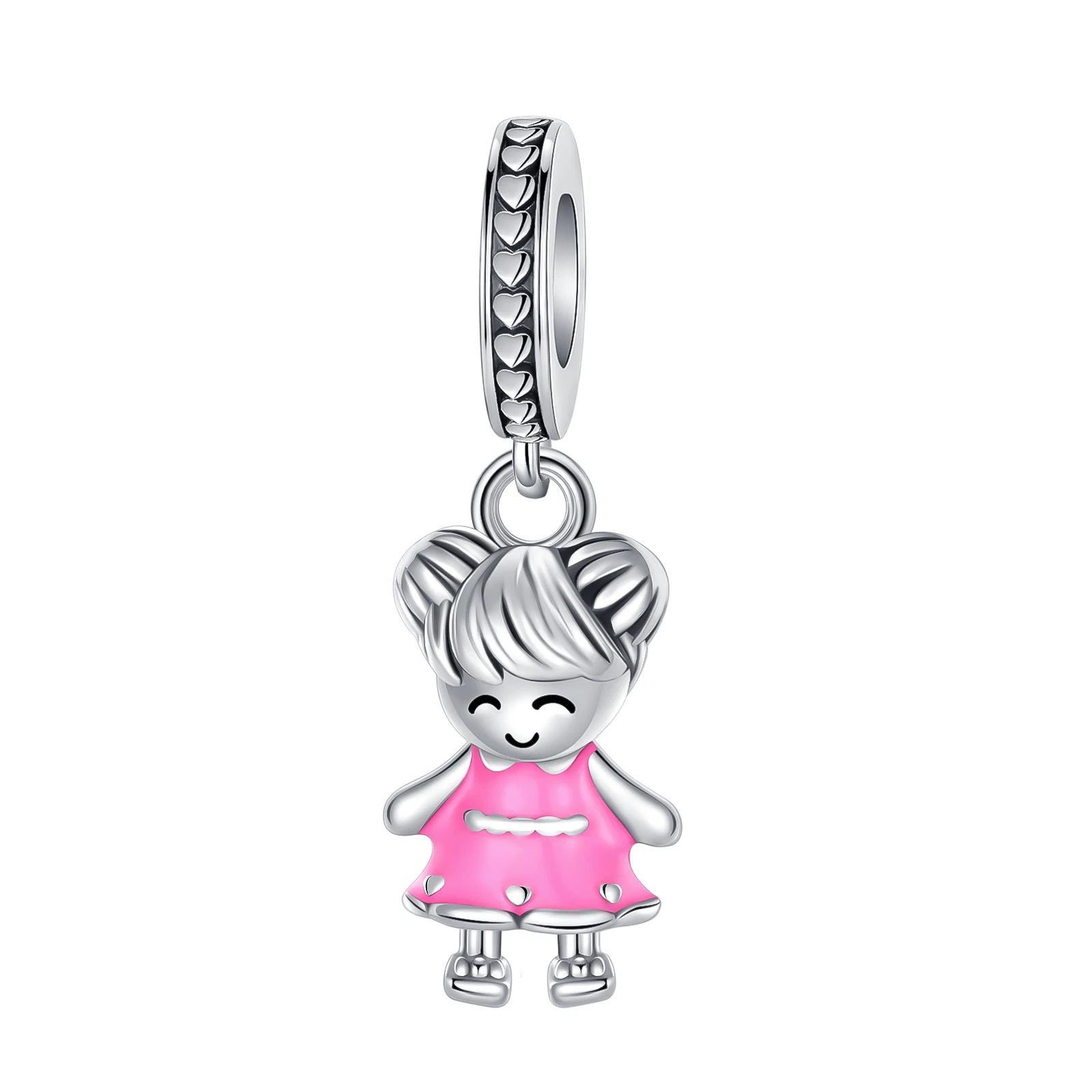 

925 Sterling Silver Girl Love Pink Character Series Pendant Charm Fit Original Pandora Charms Bracelets Women DIY Jewelry Gift