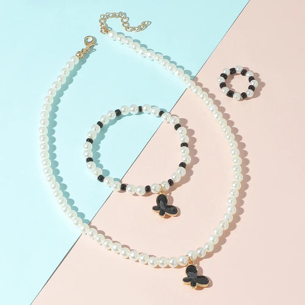 Love Rice Bead Necklace Ring Bracelet Set