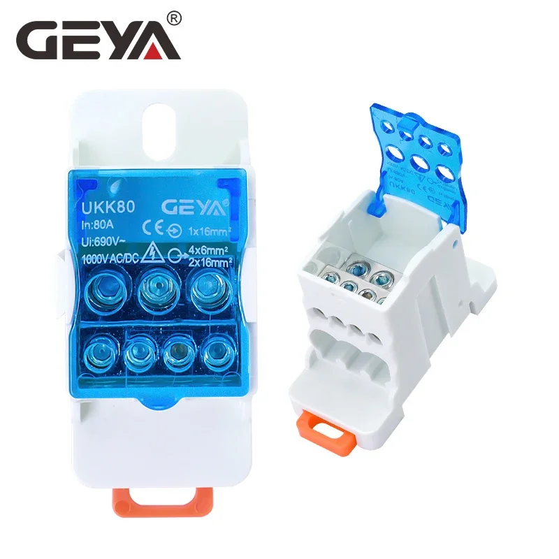 GEYA UKK-80A Distribution Box Din Rail Terminal Block 1 In 6Out Power Junction Box 80A Universal Electric Wire Connector wire connectors din rail terminal block din rail distribution box